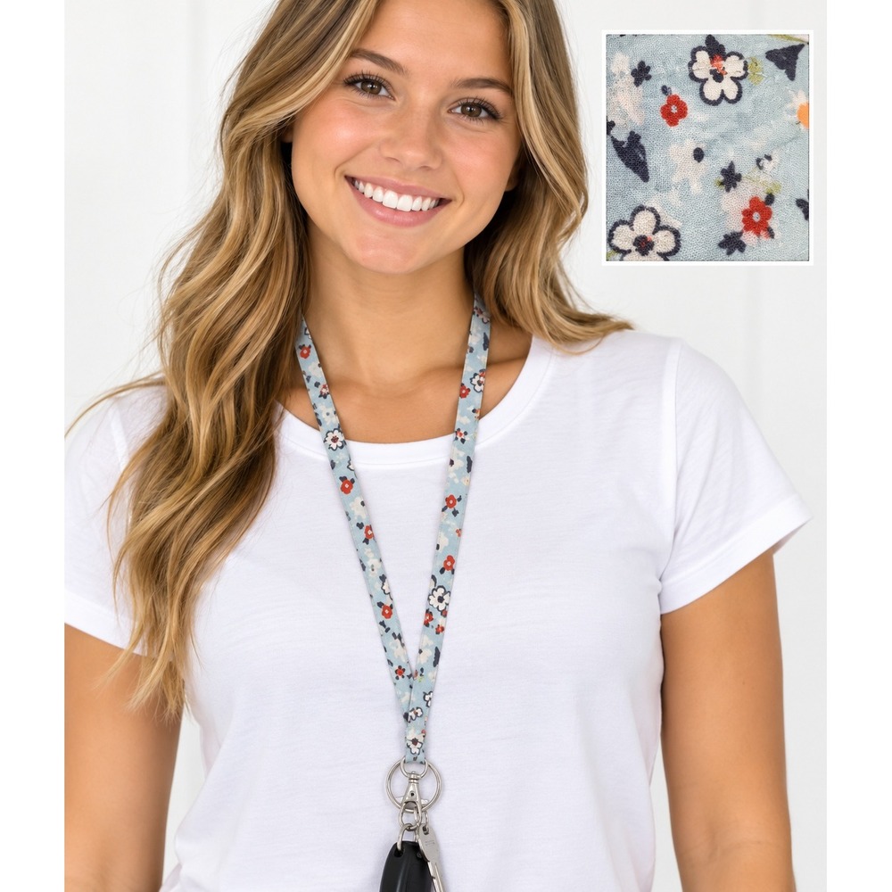 Vera Bradley Iconic Wide Lanyard Floating Garden Blue Floral 26737-R27 NWT